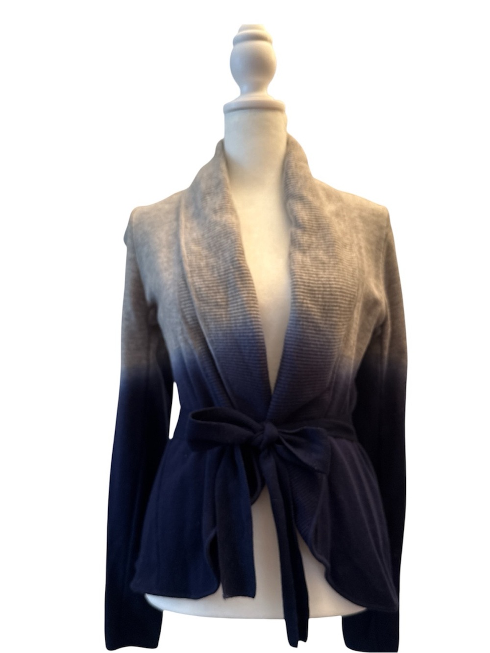 BCBGMaxAzria Ombre Shawl Collar Tie-Waist Cardigan - Navy/Gray